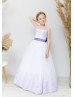 Purple Lace Tulle V Back Flower Girl Dress